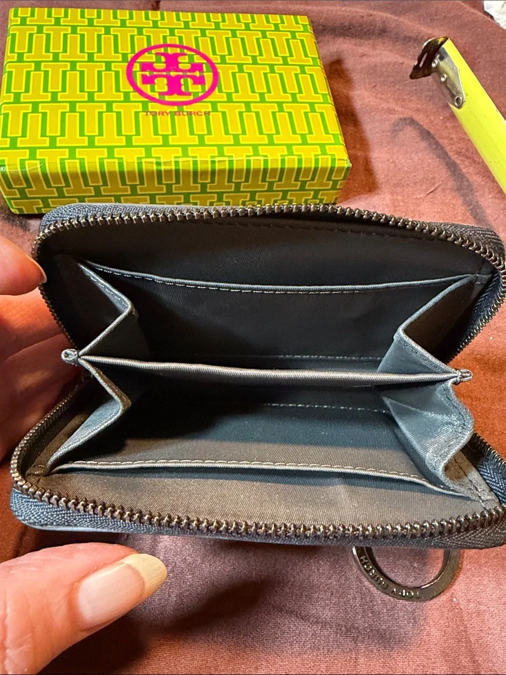 Shiny Dark Gray Wallet by Tory Burch Brand. Like New Condition!